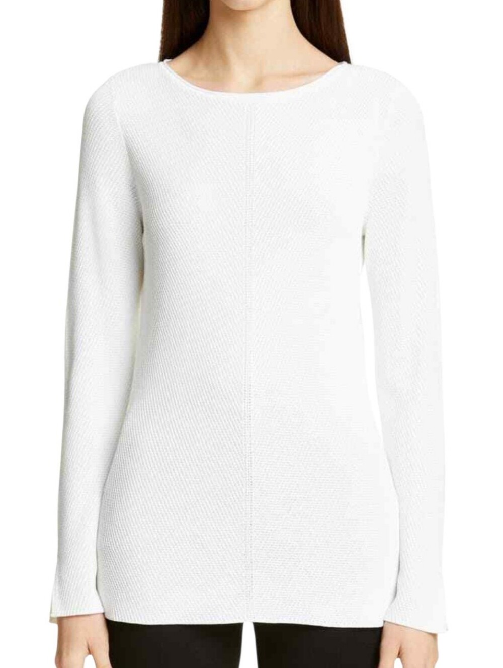 St John White Chevron Ribbed Scoop Neck Sweater Wmn L Minimalist Quiet Luxury